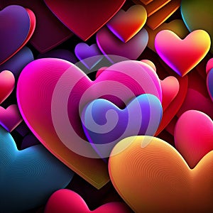 Background of hearts of various colors. Valentine\'s day. Generative AI.