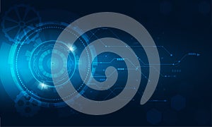 Circle technology and binary circuit board blue background.