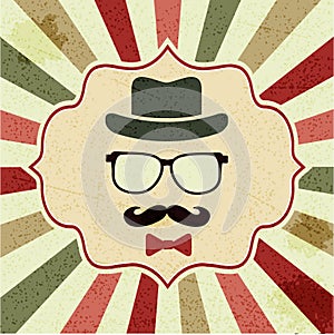 Background with hipster's hat, glasses, moustache