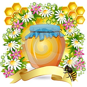 Background with honey jar