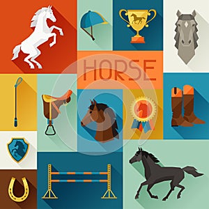 Background with horse equipment in flat style