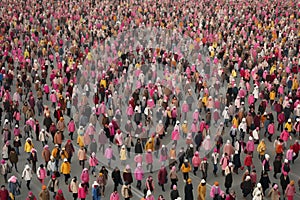 background of a huge number of walking people, modern concept of loneliness among people, top view