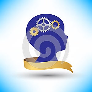 Background human head with gears and cogs