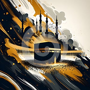 Background illustration abstract mekkah black gold ai generator photo