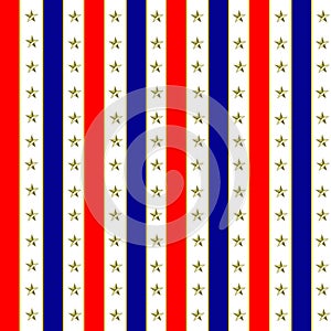 American Patriotic Graphic Background in Red, White and Blue Stripes, Gold Stars