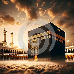 Background illustration painting mekkah mosque alharam kabah ai generator photo