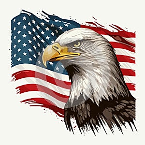 Background illustration of a stoic bald eagle in front of the American.