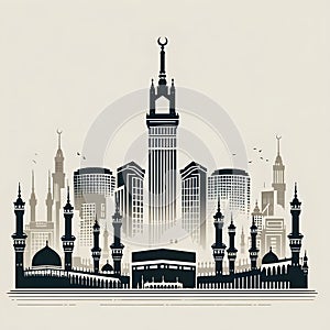 Background illustration vector design mekkah mosque alharam kabah ai generator photo
