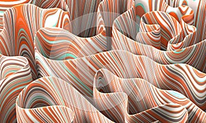 Background with the image of abstract geometric wavy folds in light color with a striped pattern in different colors. 3d rendering