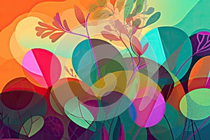 background image with abstract organic shapes that resemble natural forms such as leaves bright colors Generative AI