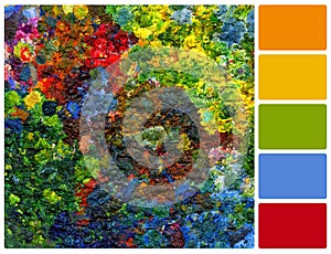 Background image of bright oil-paint palette with palette color