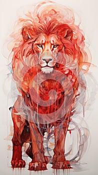 Background with an image of a fiery lion on white.