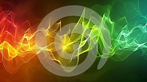 Background image of frequency waves, in colors green, orange, yellow, red. A black background