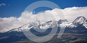 Background image of high tatra peaks with snow in spring