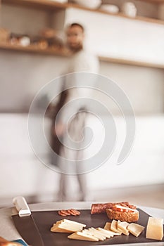 Background image of ingredients for sandwiches on the cutting table