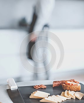Background image of ingredients for sandwiches on the cutting table