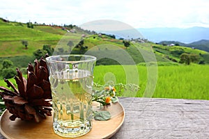 Background image of mountains terraced rice fields Ban Na Pa Bong Piang, Chiang Mai, Thailand.