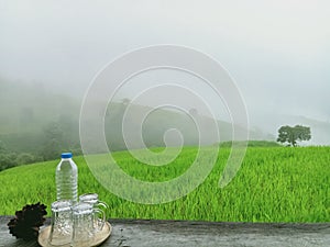 Background image of mountains terraced rice fields Ban Na Pa Bong Piang, Chiang Mai, Thailand.