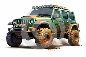 background image. a powerful SUV with huge tires, wheels, a car in case of an apocalypse, on an isolated white background,