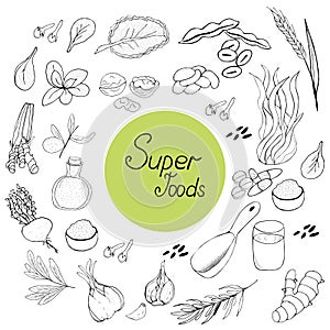 Background with the image of super food