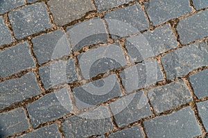 Background image of texture of a pedestrian road paved with paving stones