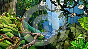 Background of impassable jungle with tropical plants photo