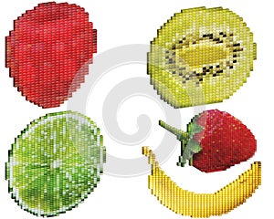 Background isometric 3d fruit collection in pixel art style photo