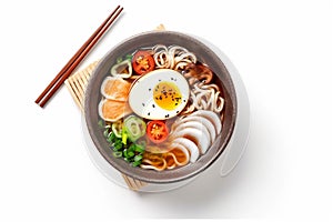 background japanese ramen meal bowl white asian food soup chinese noodle. Generative AI.