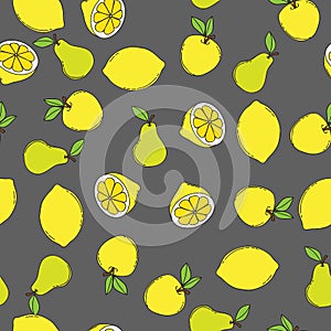 Background with juicy fruits. Fruit seamless pattern. Vector illustration