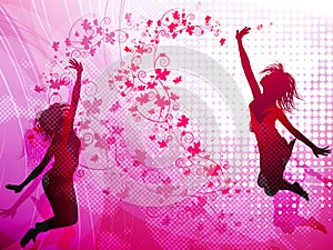 Background with jumping girls