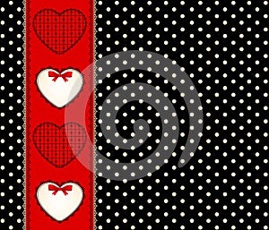 Background with lace frame and hearts.