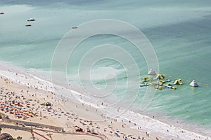 Background landscape beach in Dubai Marina with holiday travelers and the Gulf