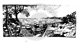 Background landscape with beautiful views of the sea and the stony beach on an island in Adalar Istanbul illustration photo