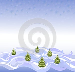 The background landscape with Christmas trees and snowflakes. EPS10 vector illustration