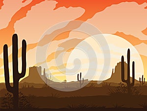 Background of landscape with desert and cactus.
