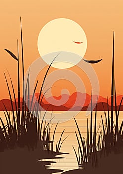 Background landscape summer sky nature sunset illustration water sunrise sun lake