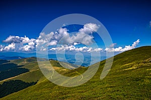 Background landscape with Ukrainian Carpathian Mountains in the Pylypets