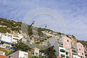 Background landscape view of the slope of the rock of Gibraltar, the cable car