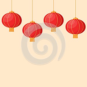 Background with lanterns in asian style. Chinese New Year decorations. Vector illustration