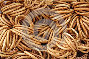 Background of a large number of spilling bread-ring