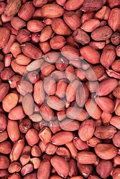 Background of large raw peanuts. Whole dried peanuts in shell