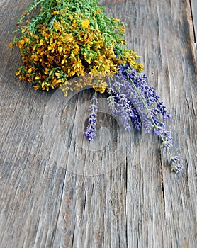 Background of lavender and St Johns wort