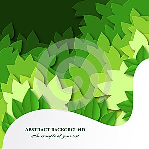 Background with leaves in paper cut style. Layered spring, summer design for advertising, packaging, posters, business