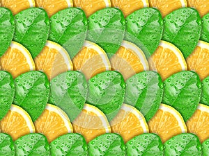 Background with lemon slices and green leaf