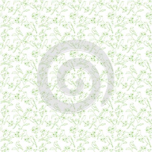 background with light green ornament of birds on branches. Vector seamless pattern. Floral texture