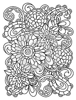 Background with line flowers for adult coloring