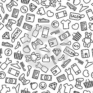 Background with line shopping icons