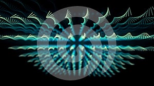Background of lines extending into depth of black backdrop. Animation. Colored lines create 3D effect using different