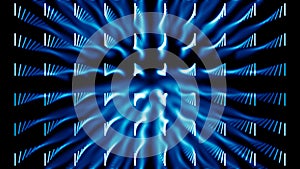 Background of lines extending into depth of black backdrop. Animation. Colored lines create 3D effect using different