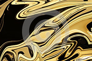 Background liquid paint marbling effect in the colors black and gold